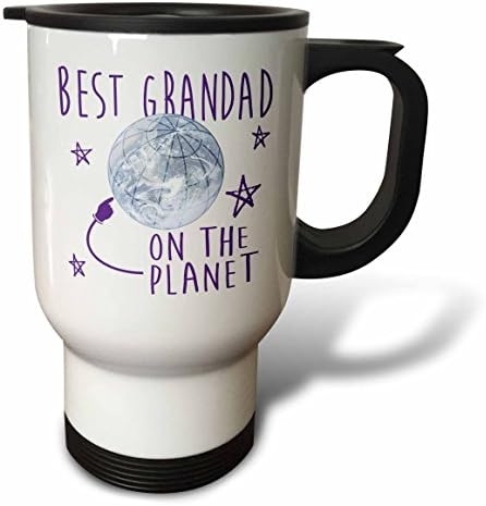 Mor Metin Seyahat Kupası, 14 oz, Beyaz ile Dünya Gezegeninde 3dRose En iyi Büyükbaba Tasarımı