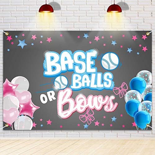 PAKBOOM Beyzbol Topları veya Yaylar Zemin Afiş-Cinsiyet Reveal Parti Süslemeleri-6x4ft