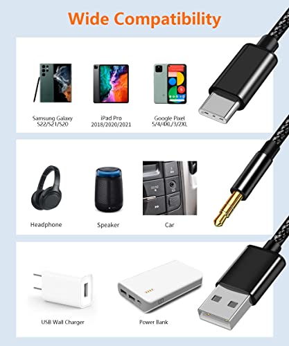 USB C ila 3,5 mm Aux Ses Kablosu şarjlı, 2'si 1 arada USB C ila 3,5 mm Araç Stereo Kulaklık Ses Kablosu ve Şarj Kablosu