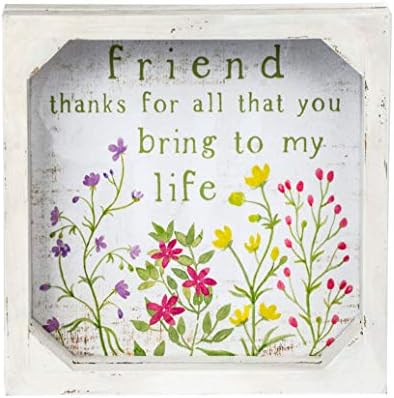 Çiçeği Kovası 211-39853 Arkadaşım Hayatıma Getirdiğin Her Şey için Teşekkürler Çerçeveli Dekoratif Tabela, 6 inç Kare