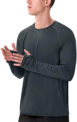 Erkek Uzun Kollu Egzersiz Gömlek Hafif Hızlı Kuru UV/SPF Atletik T-Shirt Koşu Yürüyüş Başparmak Delikleri ile