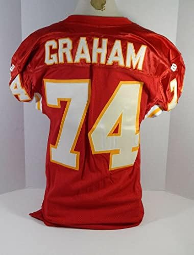 1994 Kansas City Chiefs Derrick Graham 74 Oyunu Yayınlandı Kırmızı Forma 75. Yama 4-İmzasız NFL Oyunu Kullanılmış