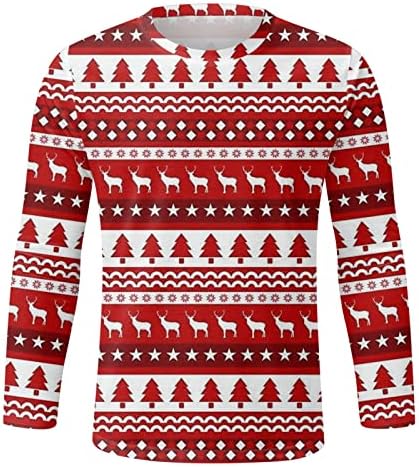 WOCACHİ Noel Uzun Kollu T-Shirt Mens için, noel 3D Grafik Santa Baskı Crewneck Tee Tops Parti Spor T Shirt