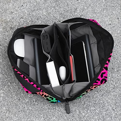 Taşınabilir Elektronik Organizatör Kılıfı Çanta Renkli Leopar Seyahat Kablosu Saklama çantası için Sabit Diskler,