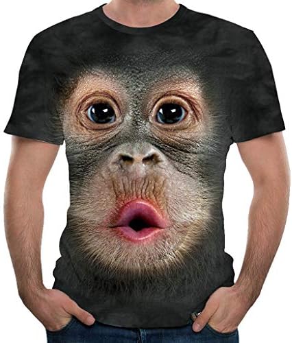 WENKOMG1 Erkek Gorilla Yüz Baskı T-Shirt Rahat İlkbahar / Yaz Üstleri Baggy Kısa Kollu Tee Gömlek Eğlenceli Grafik