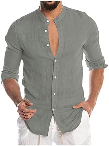DUEIG Pamuk Keten Casual Gömlek Mens için, 2021 Sonbahar erkek Düğmeli Uzun Kollu Üstleri yazlık gömlek Ön Cepli