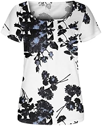 Derin V Sevgiliye Boyun Çizgisi Boyun Bluz Kadınlar Kısa Kollu Pamuk Çiçek Grafik Salonu Gevşek Fit Üst T Shirt Kızlar