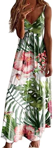 Shusuen Womens Casual Moda Sling Slim Fit Elbiseler Uzun Salıncak Kolsuz Çiçek Baskı Elbise Giyim Comforable Elbisesi