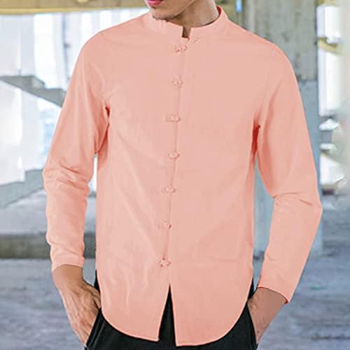 2023 Yeni Erkek Uzun Kollu Gömlek Çince Düğüm Düğme Aşağı Plaj Yoga Rahat yazlık gömlek Erkekler T Shirt Yaz