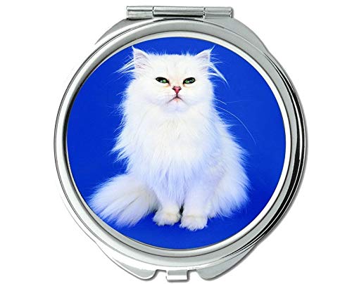 Ayna,Kompakt Ayna, Kabarık Yeşil Gözler Farsça Kedi Hayvan Kedi Beyaz ayna Erkekler / Kadınlar için, 1 X 2X Büyüteç