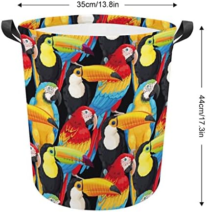 Amerika papağanı ve Toucans çamaşır sepetleri Kolları ile Su Geçirmez Yuvarlak Katlanabilir Giysi Sepetleri saklama