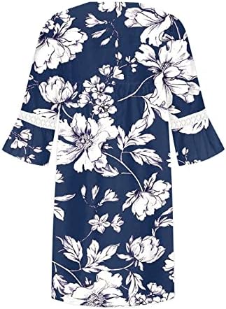 ayaso Yaz Elbiseler Kadınlar için 2023 Moda Taze Baskılı V Yaka 3/4 Kollu Mini Elbise Rahat Zarif Boho Plaj Sundress