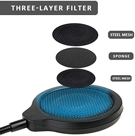 Kartopu Mikrofon Pop Filtresi-Esnek 360° Gooseneck Klipsli 4 inç 3 Katmanlı Ön Cam Ses Kalitesini Artırmak için Mavi
