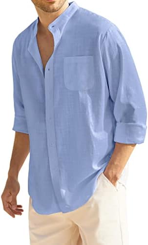 COOFANDY erkek Uzun Kollu Pamuk Keten Gömlek Plaj Düğme Aşağı Gömlek Casual Düğme Yukarı Gömlek Yaz Yoga Üstleri cep
