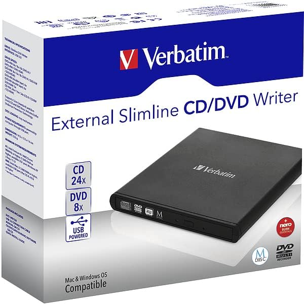 Verbatim Harici CD / DVD Yazıcı-Kompakt ve İnce - USB Destekli-Mac ve PC Uyumlu-Siyah