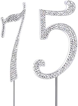 MAGJUCHE Gümüş 75 Kristal Kek Topper, sayı 75 Rhinestones 75th Doğum Günü Pastası Topper, erkekler veya Kadınlar Doğum