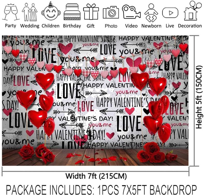 YCUCUEI 7x5ft sevgililer Günü Dilek Metin Fotoğraf Arka Planında Ahşap Zemin Kırmızı Gül Kalp Balonlar Süslemeleri