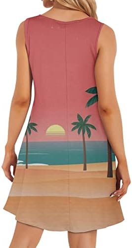 Yaz Elbiseler Kadınlar için Rahat Kolsuz T Shirt Elbise Çiçek Dökümlü Pilili Plaj Sundress Gevşek Salıncak Tankı Parti