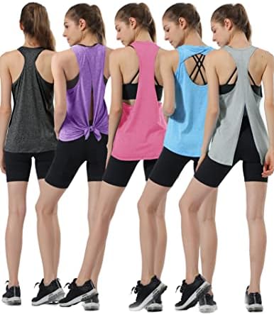 5 Paket: Bayan Egzersiz Üstleri, spor kolsuz tişört Kadınlar için, Flowy Atletik Kolsuz Kas Eğitimi Gömlek Toplu