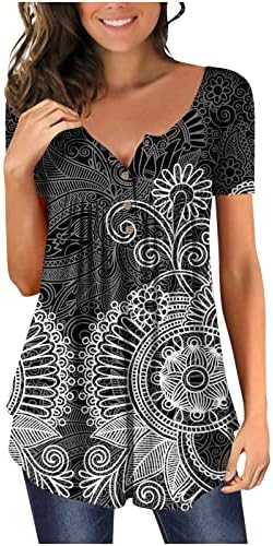 Bayan Yaz Üstleri Şık Rahat Tatil Giyim Kadınlar için 2023 Moda Düğme Aşağı Kısa Kollu Gömlek Pilili Tunik Üst Bluzlar