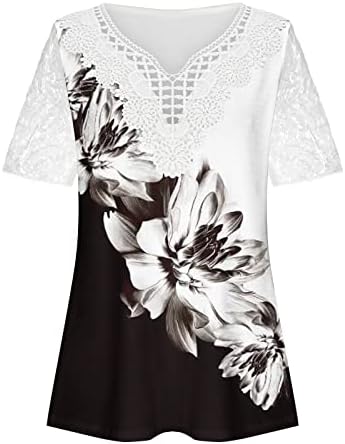 Bayan Dantel Çiçek Gömlek Tops Yaz Moda Kısa Kollu V Yaka T-Shirt Artı Boyutu Gevşek Tees Bluz Tunik Kazak