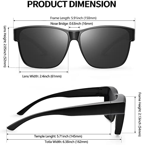 URUMÇİ Polarize Güneş Gözlüğü Üzerinde Uygun Gözlük Erkekler Kadınlar için, Büyük Boy Kare güneş gözlüğü UV400 Koruma