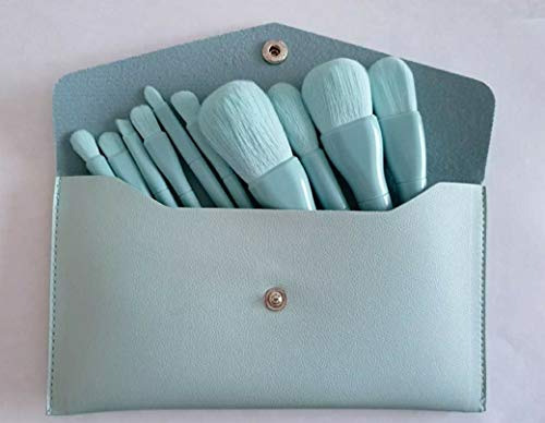 Sazonova Güzellik Yeni Şeker Renk Vegan 10 Adet Makyaj Fırçalar Mavi PU deri çanta Seti Profesyonel Seyahat Göz Farı