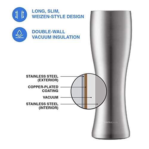 LocknLock bira Bardağı Paslanmaz Çelik Çift Duvar Yalıtımlı, 19oz / 560ml, Gümüş