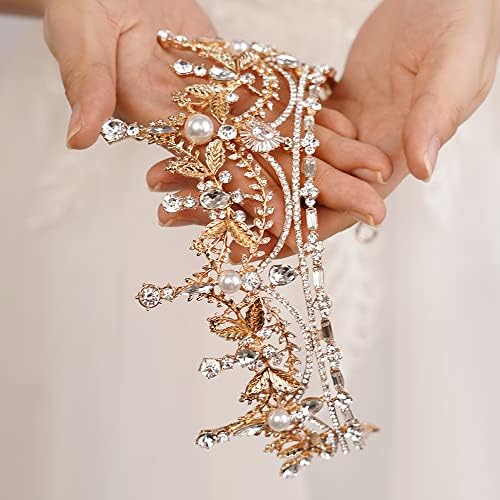 wekıcıcı Barok Kraliçe Taç Altın Vintage Kristal İnci Düğün Tiara Rhinestone Prenses Kafa Başlığı Doğum Günü Quinceanera