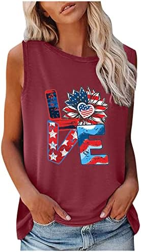 Grafik Tankı Üstleri Bayan ABD 4th Temmuz Tişörtleri Yaz Casual Kolsuz Gömlek KOMİK Mektup Baskılı Yuvarlak Boyun