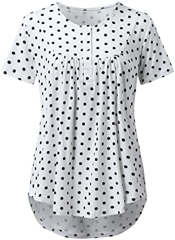 Kadın Kısa Kollu Bluz Tunik Üstleri Tayt Düğme Gömlek Casual Flowy Tişörtleri Dantelli T - Shirt Bayan Üstleri