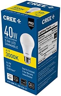 Cree Aydınlatma A19-40W-P1-30K-E26-U1 Pro Serisi A19 40W Eşdeğer LED Ampul, 1 Adet (1'li Paket), Parlak Beyaz