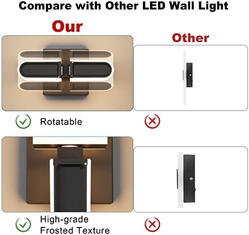 Ralbay duvar aplik 12W, 3000K LED Modern duvar aplik duvar lambaları soğuk beyaz akrilik mat siyah aplik ışık, 360°Dönebilen