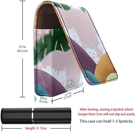 ORYUEKAN Ruj Kılıfı Ayna ile Sevimli Taşınabilir Makyaj Çantası kozmetik torbası, Soyut Gökkuşağı Güneş Kediler Sanat
