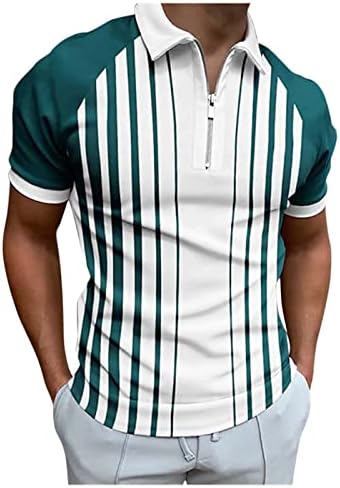 Erkek Vintage Çizgili POLO tişört Rahat Retro Renk Kontrast golf tişörtü Slim Fit Yaka Polo Baskı Golf Üstleri
