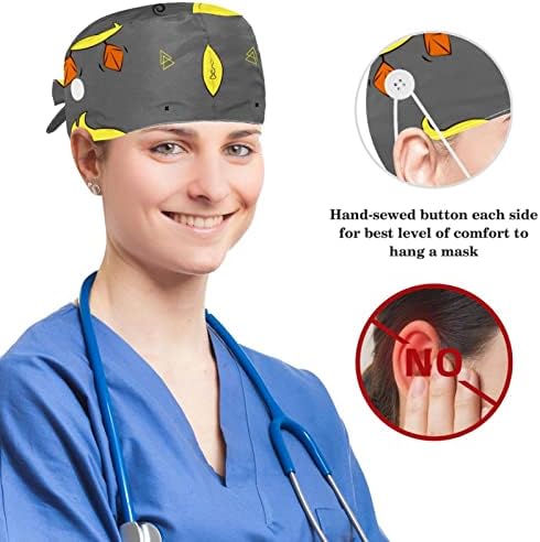 Düğmeli Ayarlanabilir Çalışma Başlığı, Ördek Komik Desen Cerrahi Başlık Ter Bandı, Fiyonklu Şapkaları Geri Bağlayın