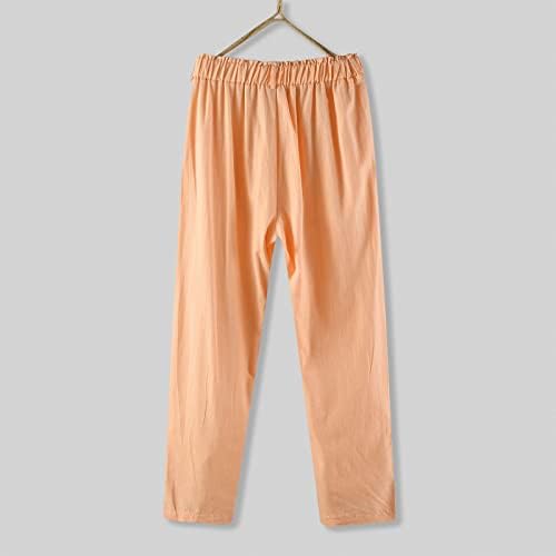 WOCACHI Bayan Rahat Gevşek Elastik Bel Pamuk Pantolon Kırpılmış Geniş Bacak Pantolon Baggy Düz Renk Pantolon Cepler