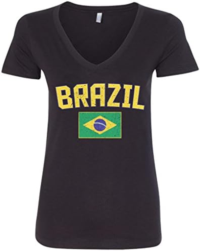 Threadrock kadın Brezilya Bayrağı V Yaka Tişört