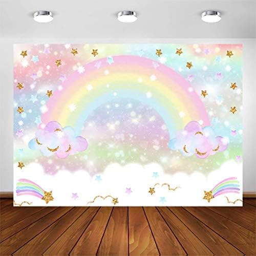 Avezano Gökkuşağı Zemin Kızlar Doğum Günü Partisi için 7x5ft Glitter Yıldız Gökkuşağı Gökyüzü Bulut Fotoğraf Arka