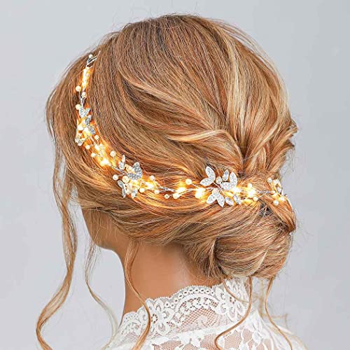 Brıshow gelin düğün saç Vine ışık Rhinestone gelin Hairband LED ınci saç aksesuarları Sparkly kristal saç takı kadınlar