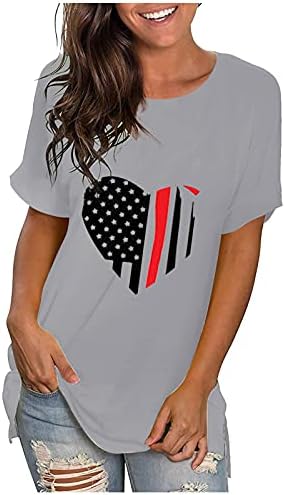 4th Temmuz Gömlek Kadın Amerikan Bayrağı T-Shirt Casual Yaz Üstleri Kısa Kollu Tees Yıldız Çizgili Rahat Gevşek Moda
