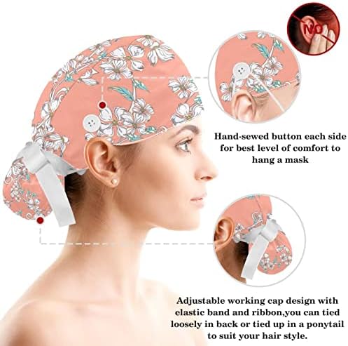 Elle Çizilmiş Manolya Çiçek Ayarlanabilir Fırçalama Kap Şapka Düğmesi, Çalışma Şapka Ter Bandı Yay Saç Toka