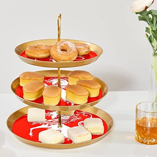 Lyetny 3 Katmanlı Tatlı Kek Standı Altın Cupcake Pasta Standı Çay Partisi, Düğün ve Doğum Günü, Unicorn Kırmızı