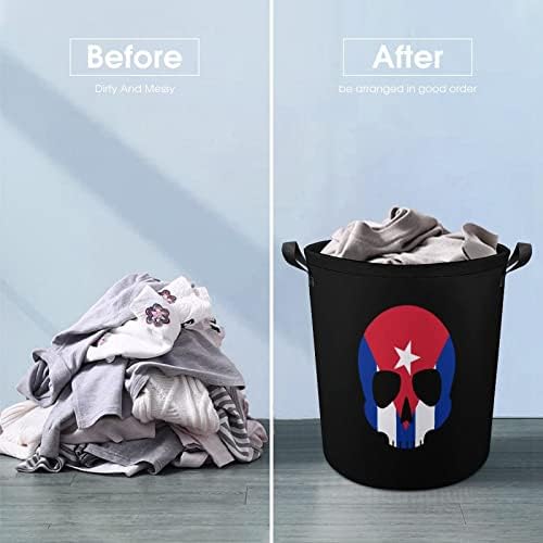 Küba Bayrağı Kafatası çamaşır sepeti Katlanabilir çamaşır Sepeti giysi çantası saklama kutusu Ev Otel için Kolları
