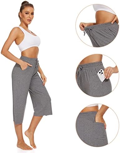 SICVEK kapri pantolonlar Kadınlar için Gevşek Yoga Pantolon Geniş Bacak Rahat İpli Kapriler Sweatpants