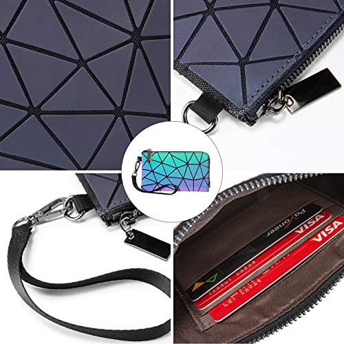 Geometrik Aydınlık Çantalar ve Çanta Kadınlar için Holografik Yansıtıcı Çanta Sırt Çantası Cüzdan Debriyaj Seti
