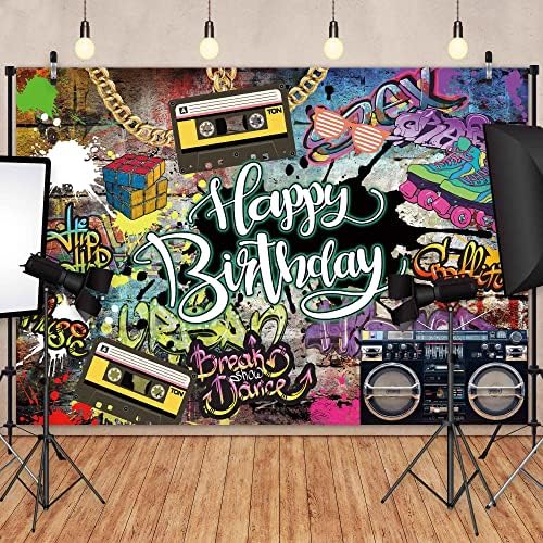 Felortte 7x5ft Polyester 80's 90's Graffiti Doğum Günü Backdrop Retro 90s Okunaklı Graffiti Kentsel 80s Hip Hop Fotoğraf