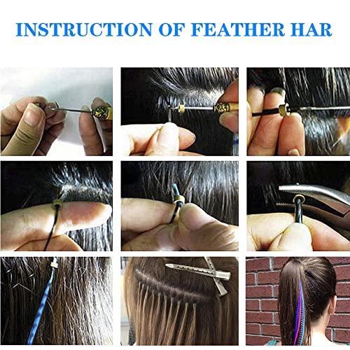 Xiaofeng 16 İnç Tüy saç ekleme Kiti Kadınlar Kızlar için 65 Adet Sentetik I-ucu Saç Tüyleri 13 Araçları ile Karışık