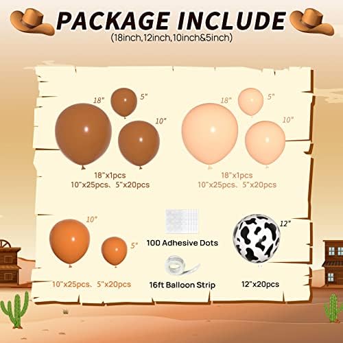 JOGAMS İnek Balonlar Kemer Çelenk Kiti ile 163 Paketi Kahverengi Çıplak İnek Baskı Balonlar için Çiftlik Batı Kovboy