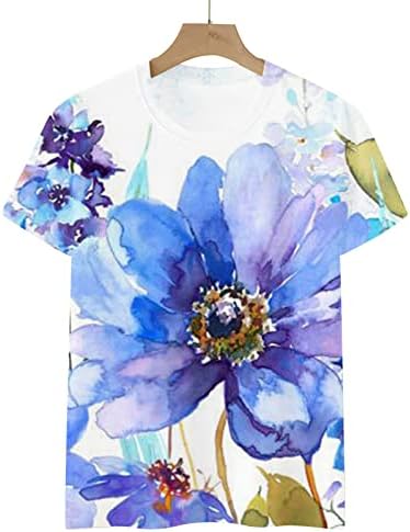 Güz Yaz T Gömlek Bayanlar Kısa Kollu Pamuk Crewneck Mürekkep Boyama Çiçek Grafik Bluz Gömlek Genç Kızlar için WJ